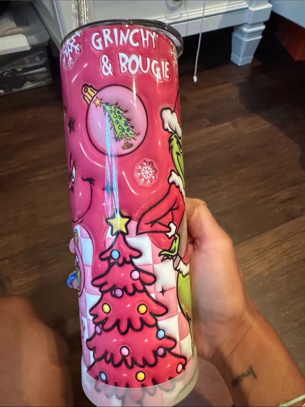 The Grinch Pink Holiday Tumbler with Straw - Festive Party Drinkware